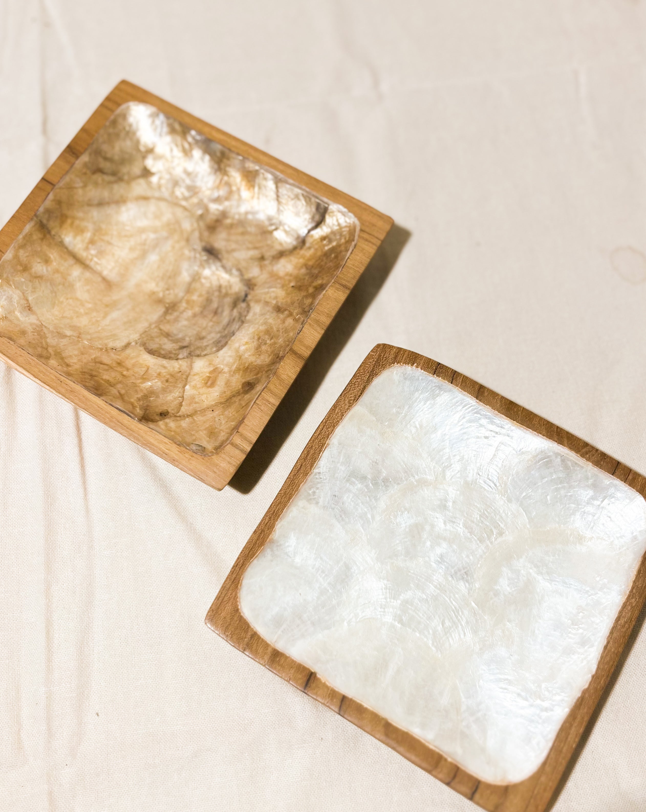 Wooden Square plate with shells