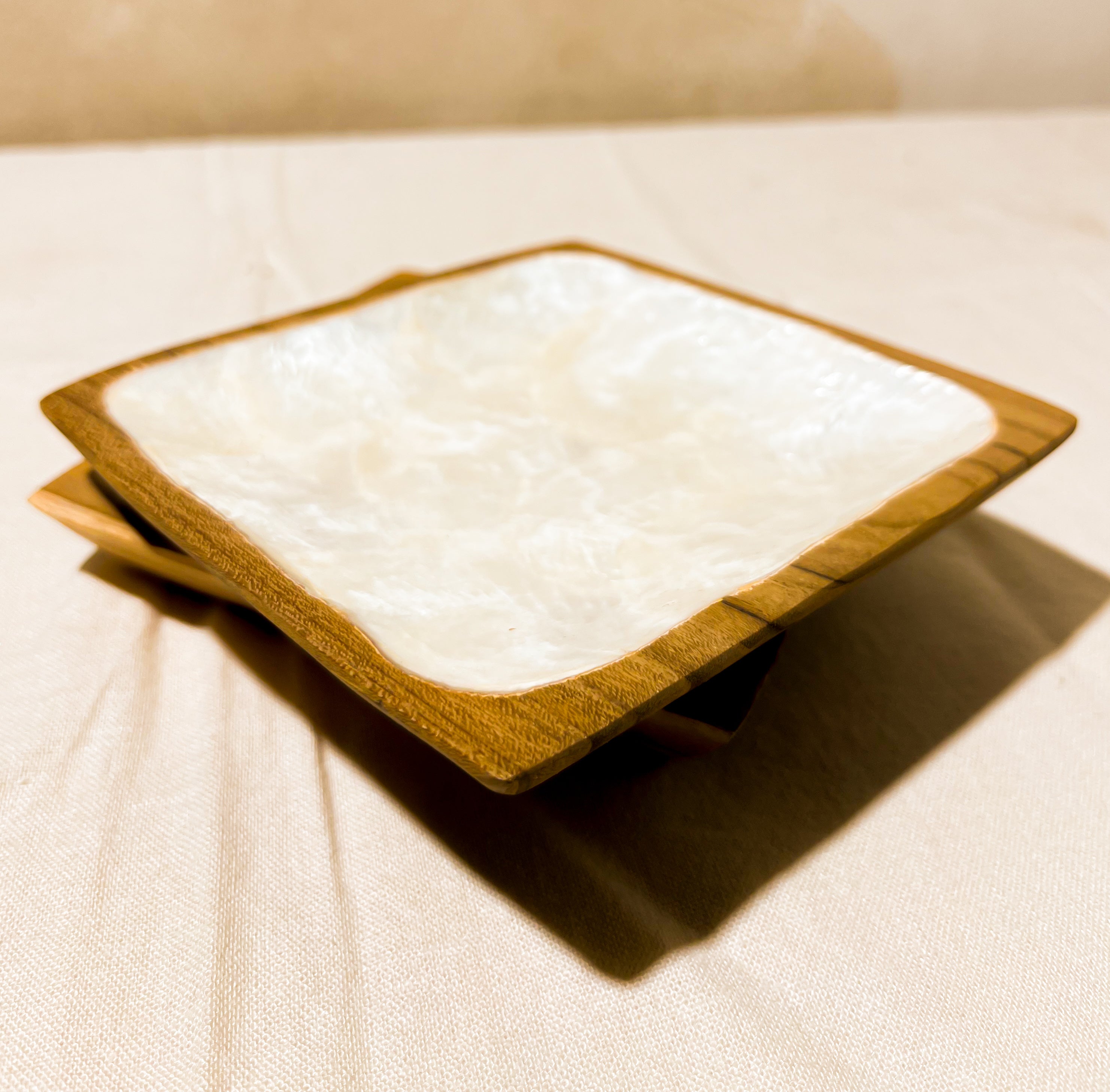 Wooden Square plate with shells