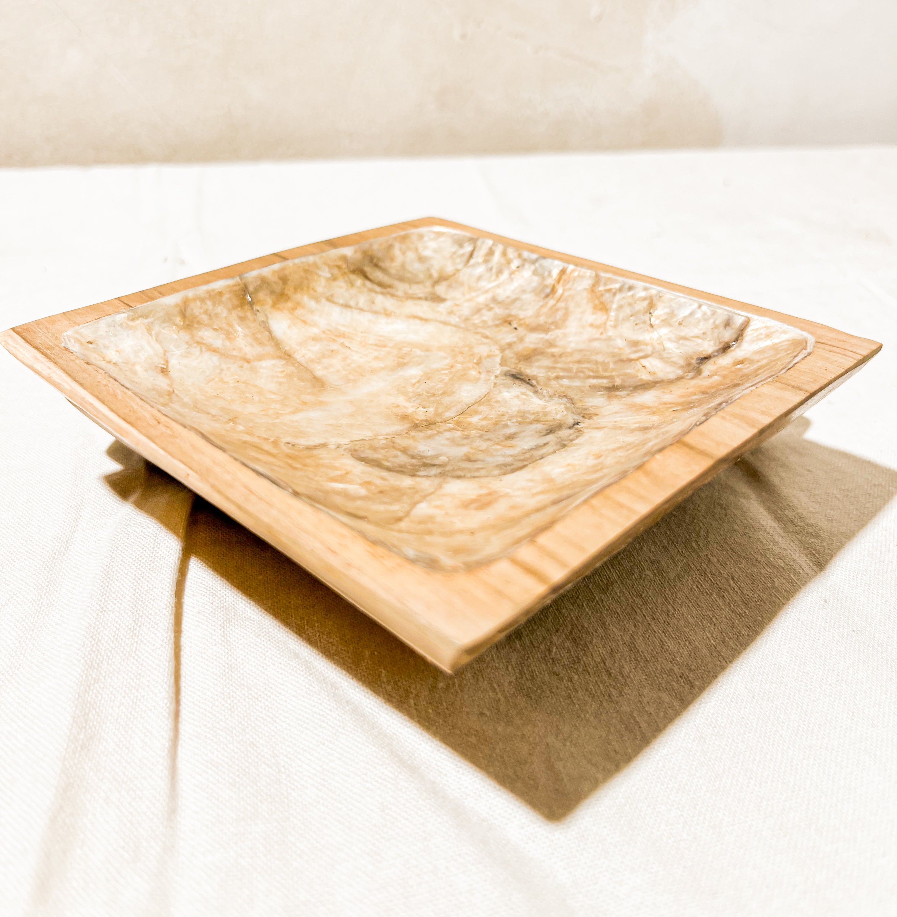 Wooden Square plate with shells