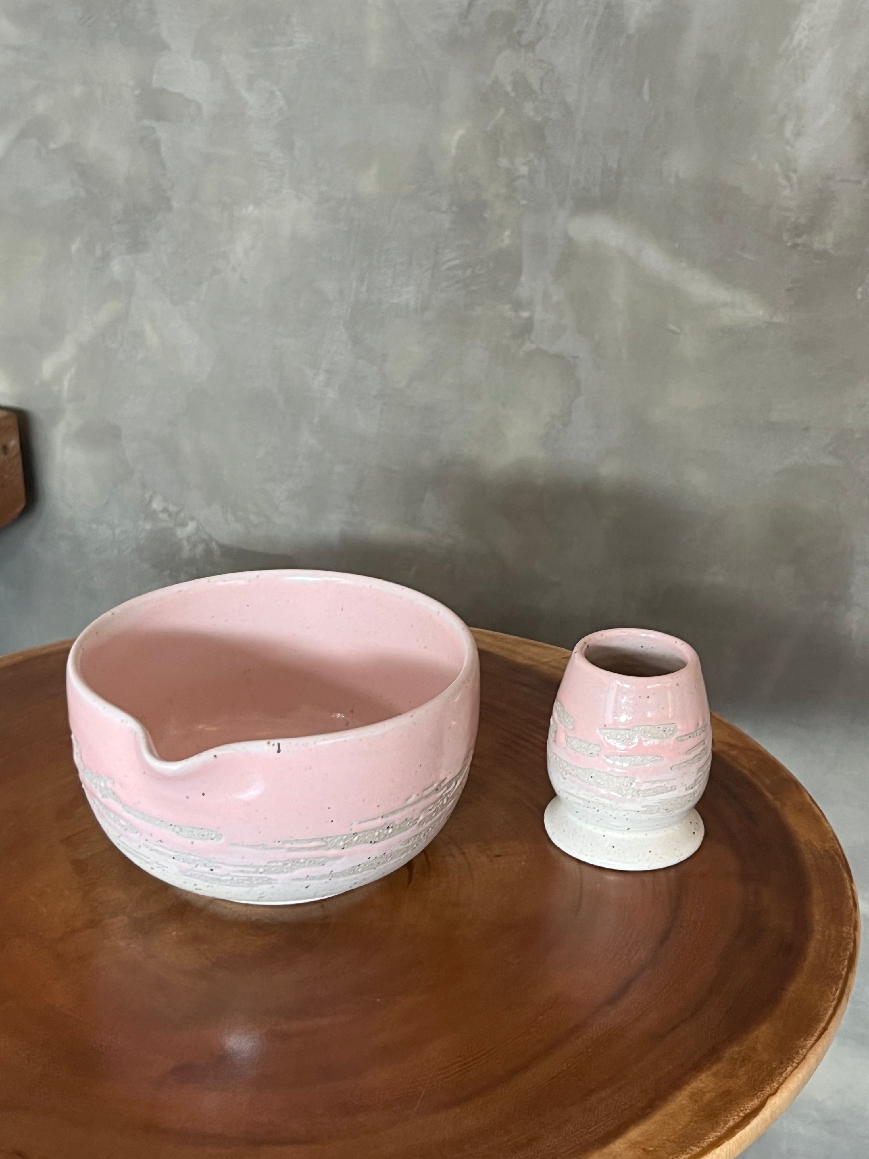 Ceramic Matcha Bowl Set With Nude Color