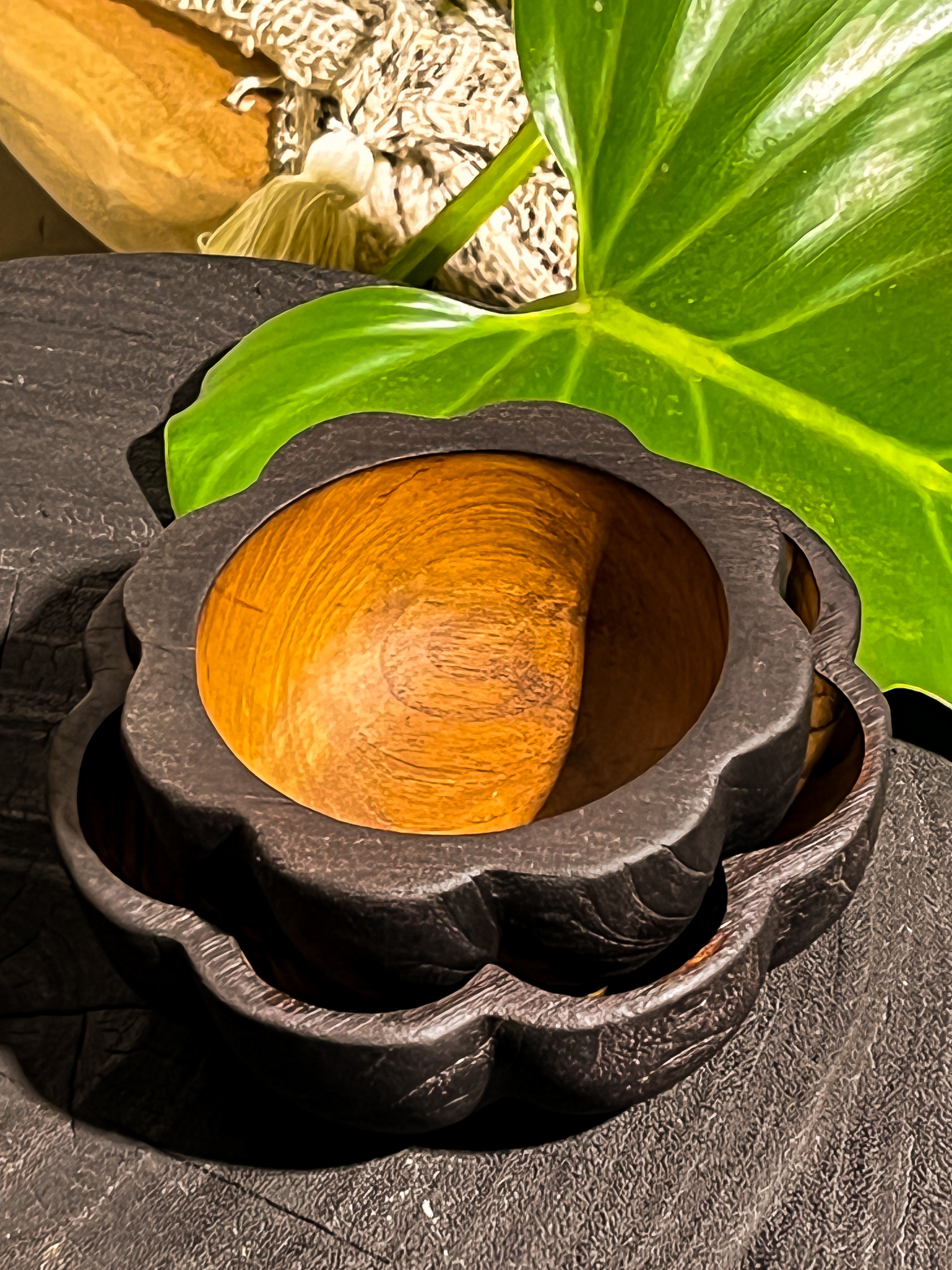 Wooden Flower Bowl in Black