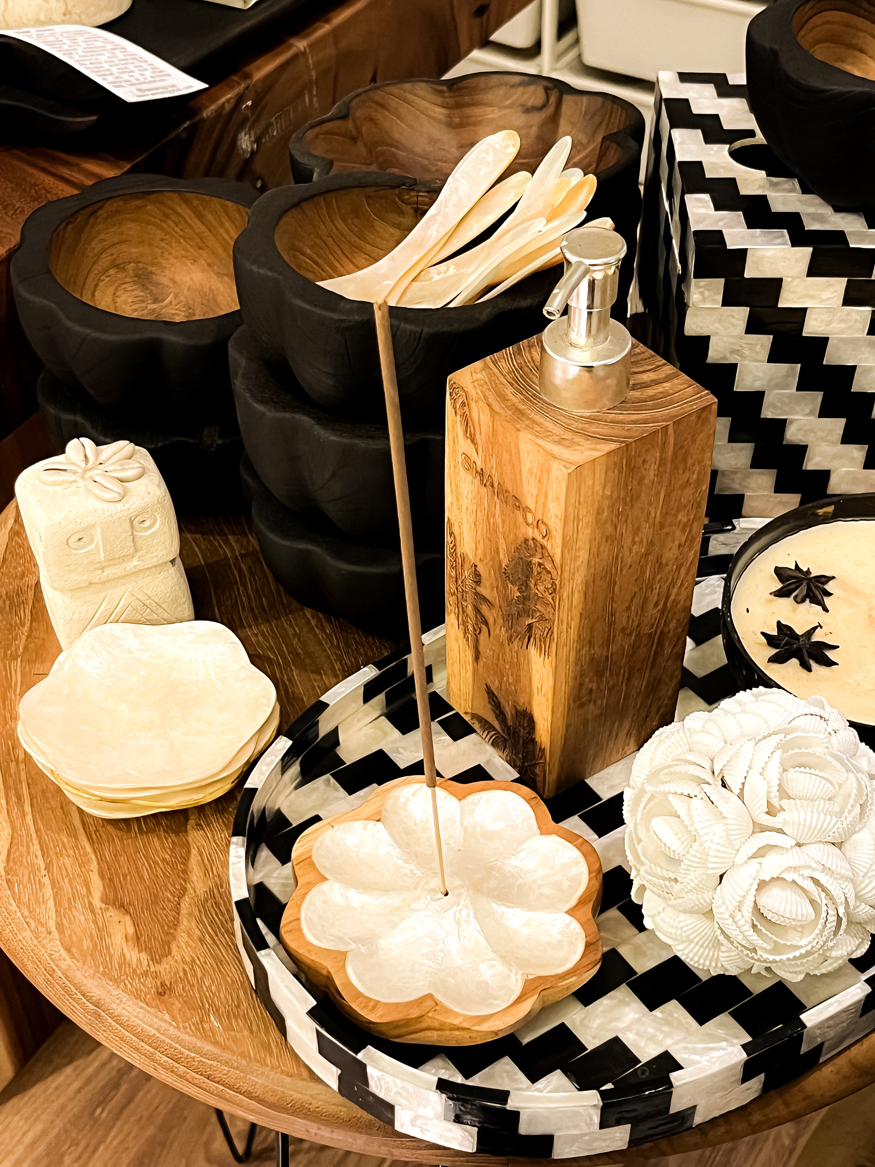 Wooden Flower Incense Holder with Shells