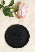 Wooden Teak Black Coaster With Coastal Concept
